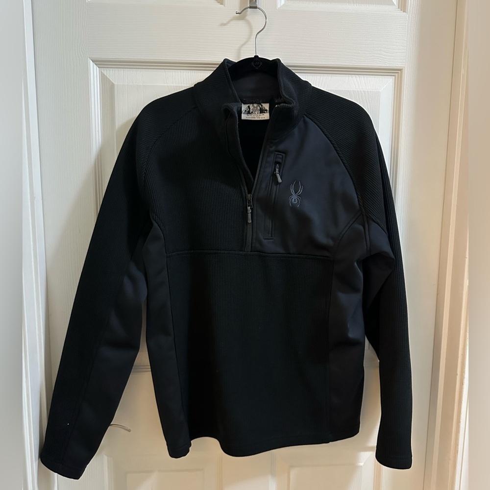 Spyder Jacket Men’s size Medium Pullover Sweater Gait Half Zip Black Waffle Knit